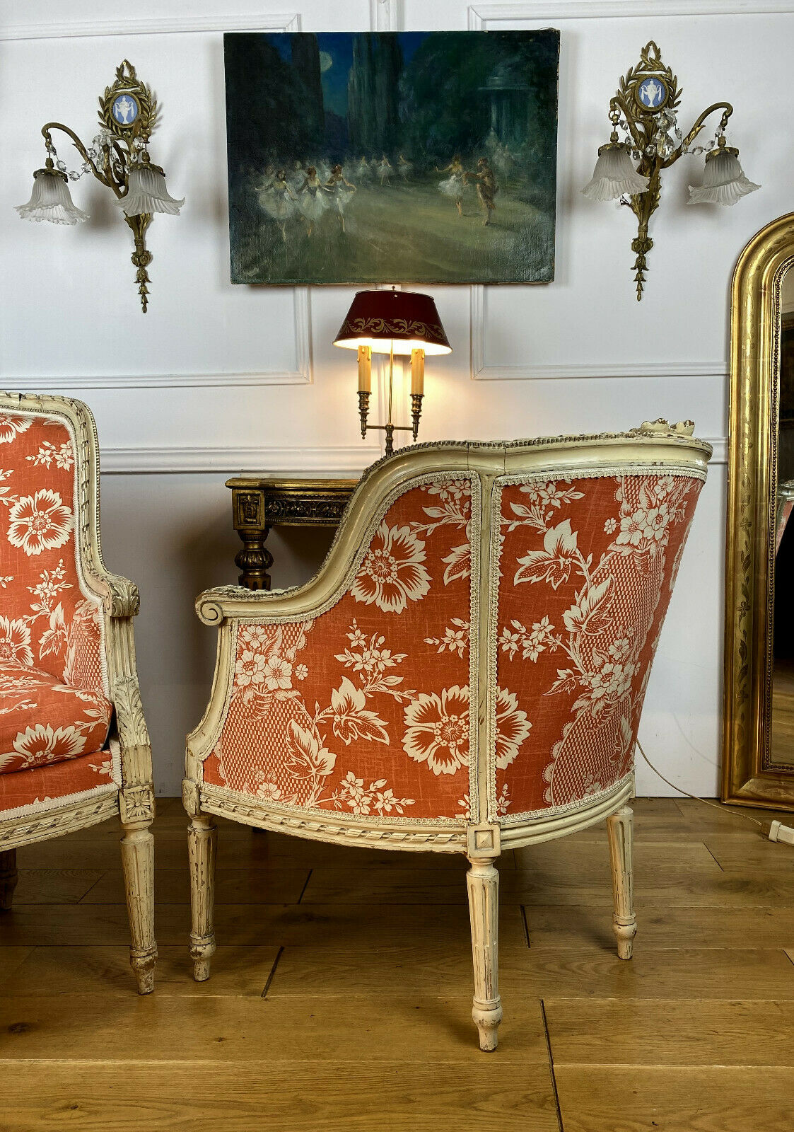 Two shepherdesses in moulded wood and carved Louis XVI style