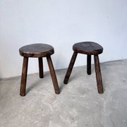 Pair of tripod stools in oak