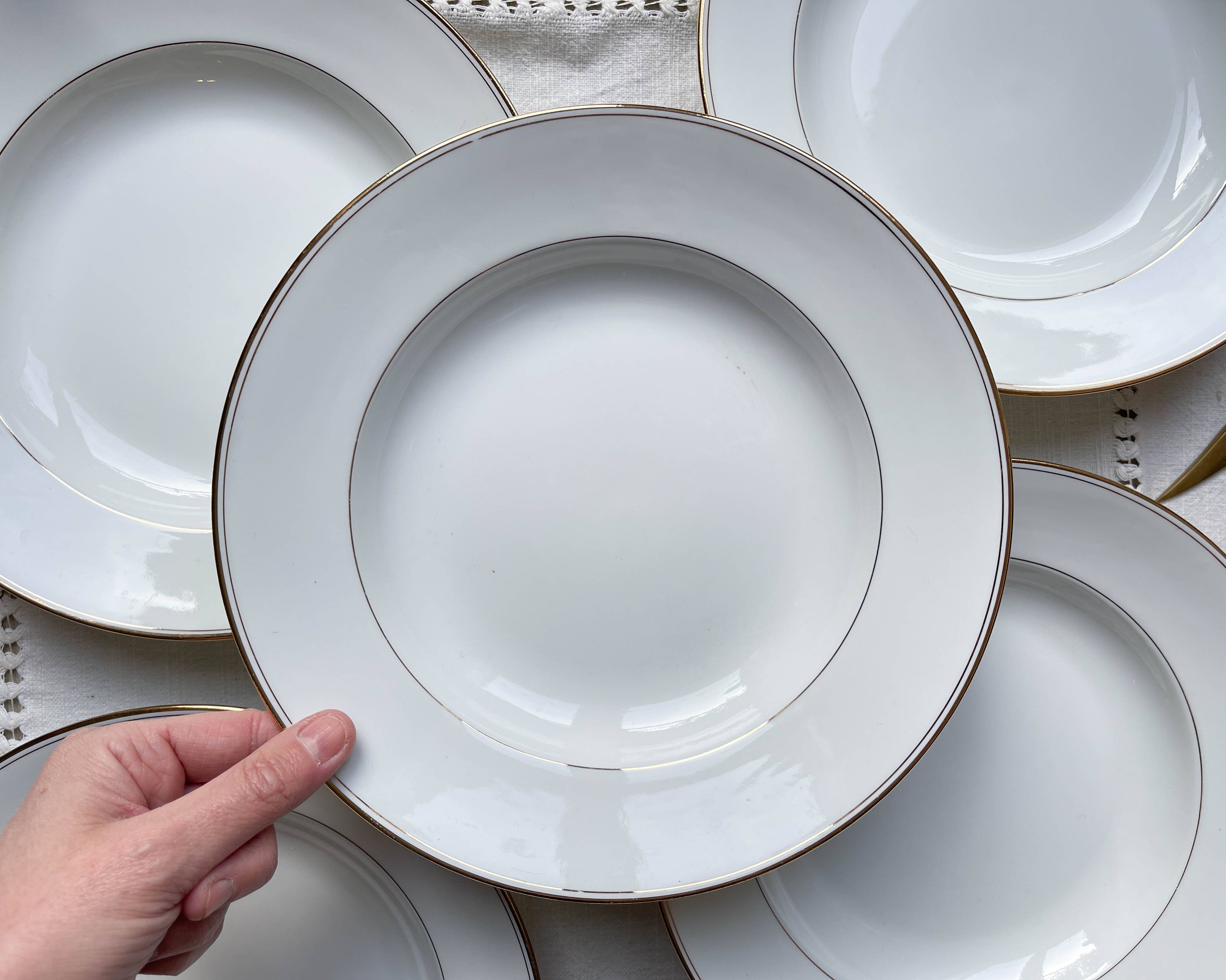 5 deep plates in white and gold Limoges porcelain