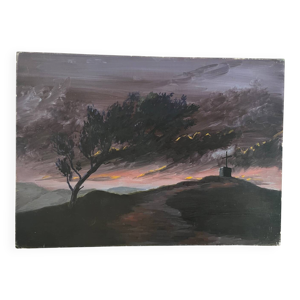 Coucher de soleil, huile