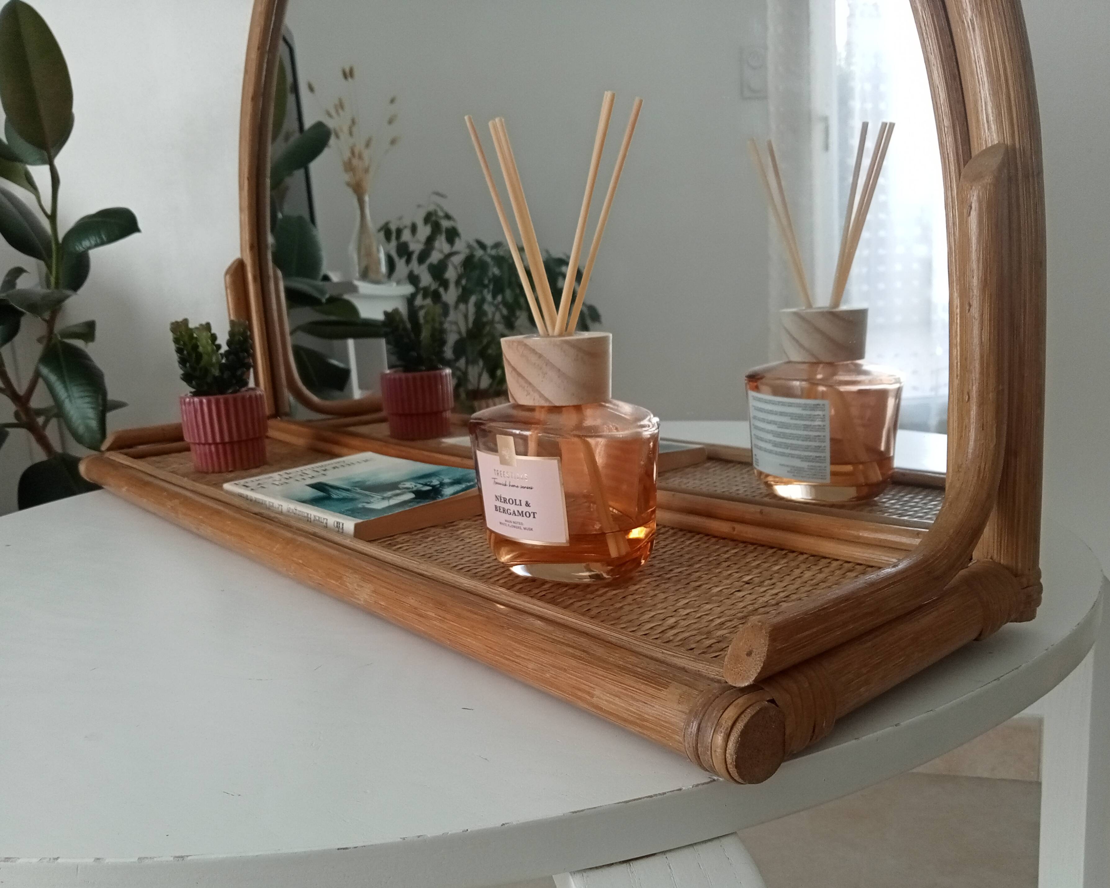 Miroir tablette vintage en rotin