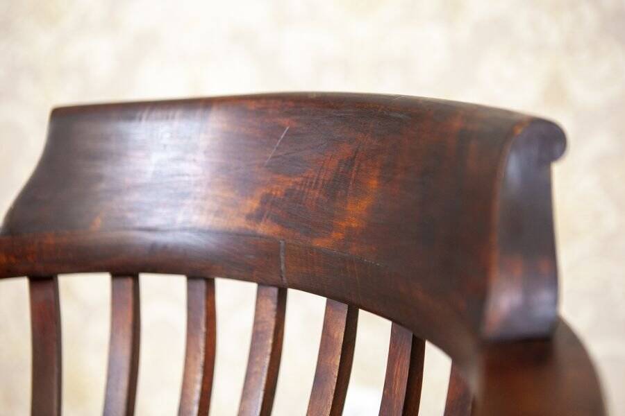 Early-20th Century Beech Desk Chair with Leather Seat, 1950s