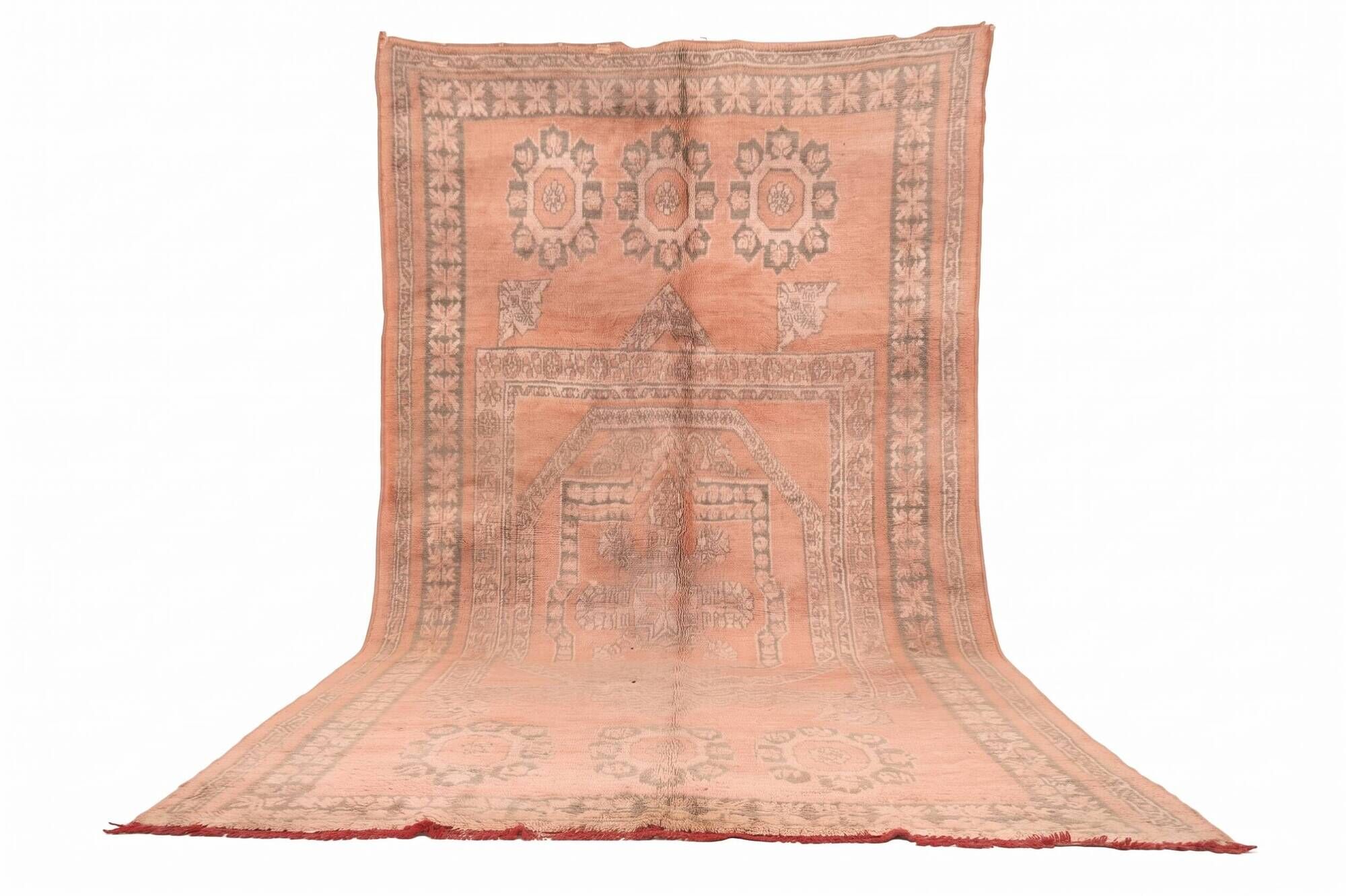 Large Vintage Moroccan Rug 203 x 376 cm, Peach Berber Wool Rug Handmade