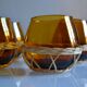 Set of 8 amber glasses & vintage rattan 1970