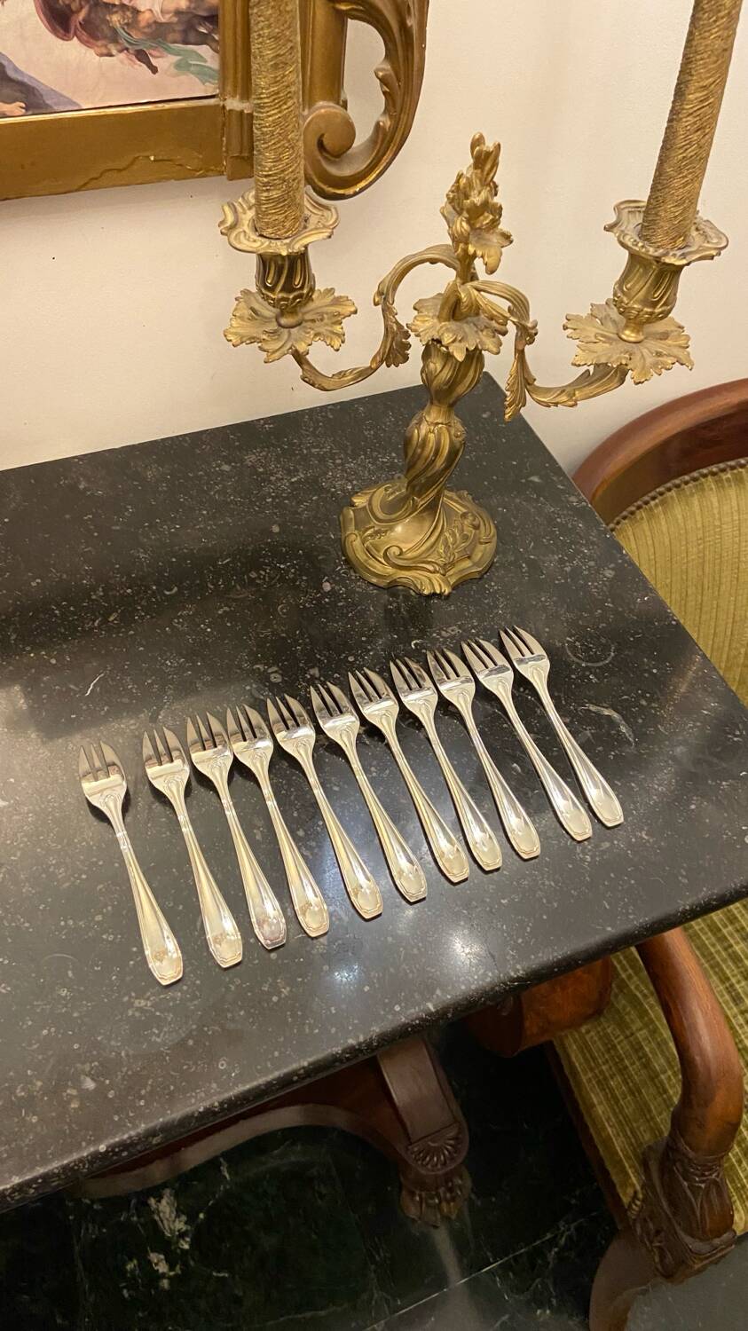 Set of 11 silver-plated cake/oyster forks Guildart 1960 vintage