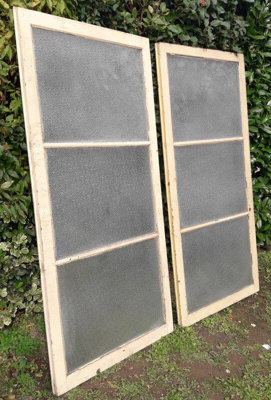 Pair of antique translucent glass sliding doors