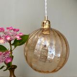 Vintage globe pendant lamp in amber glass