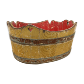 Antique cocked painted wooden bucket wash tub German Folk art