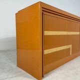 Italian orange lacquered sideboard with inlay, 1970s
