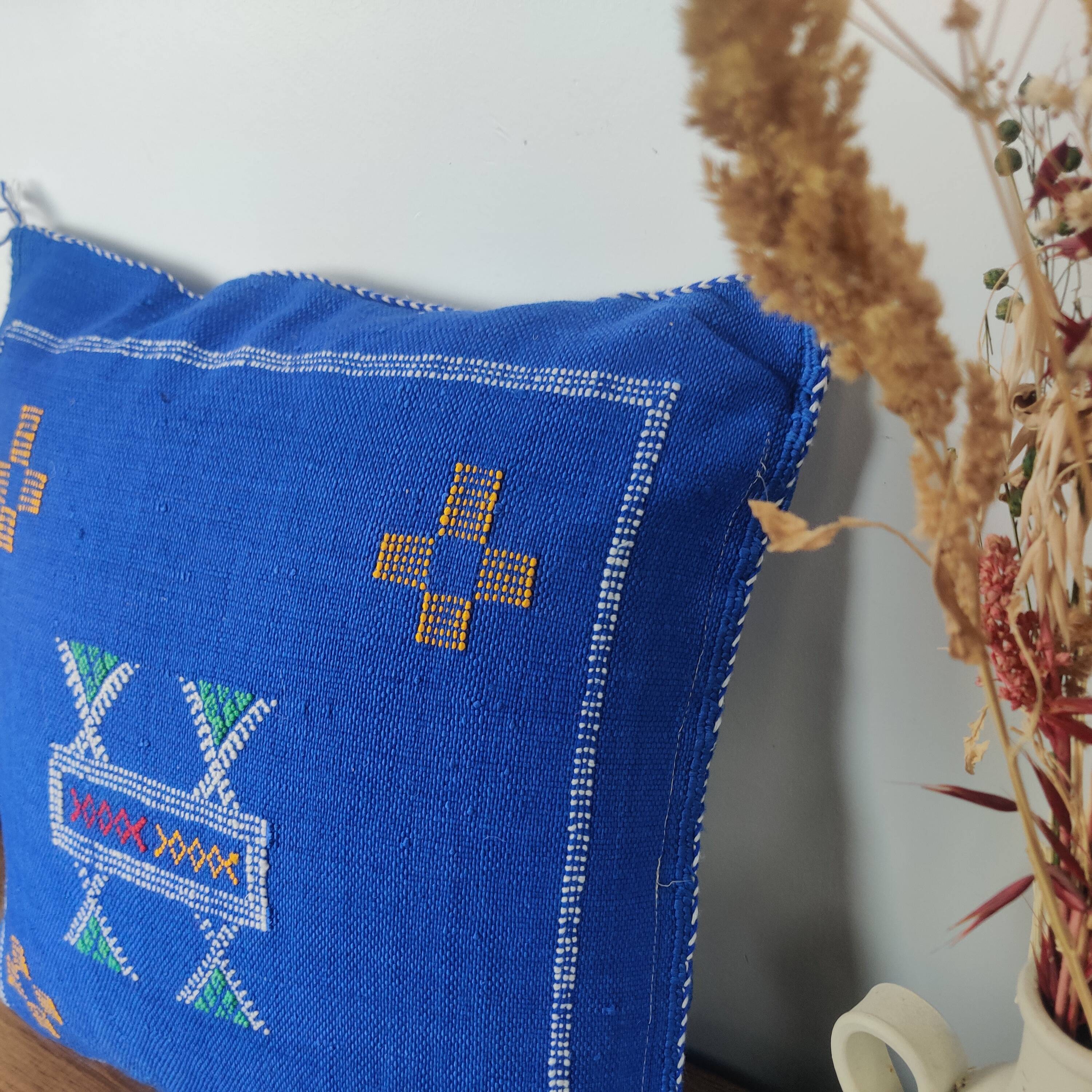 Blue Berber cactus silk cushion