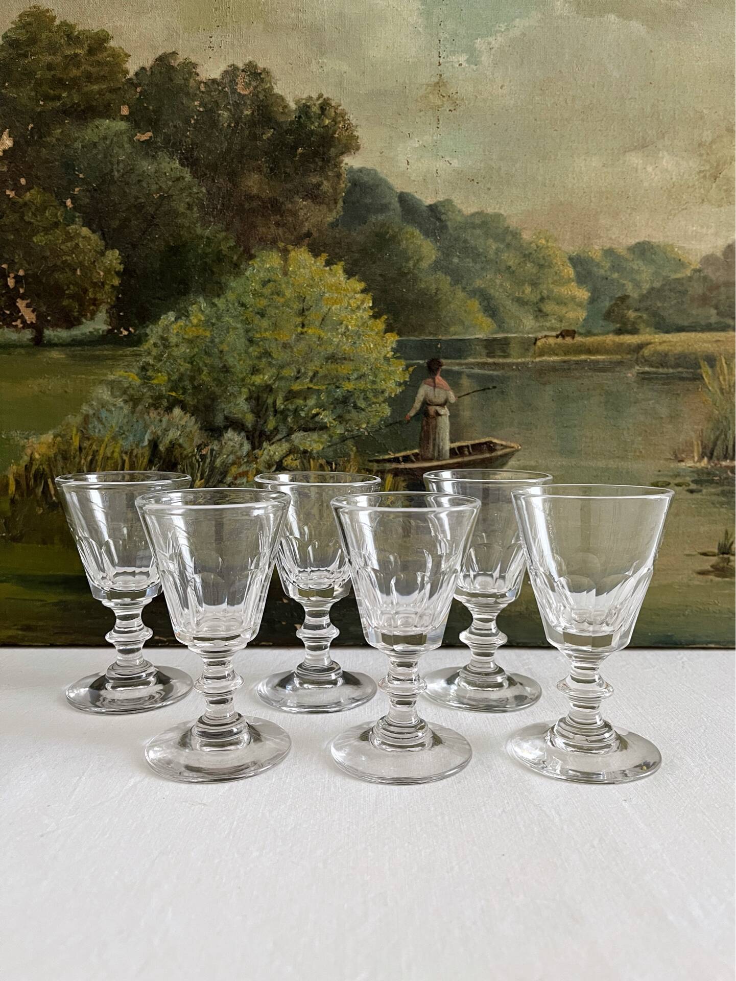 6 antique aperitif wine glasses in crystal "Caton" Saint Louis