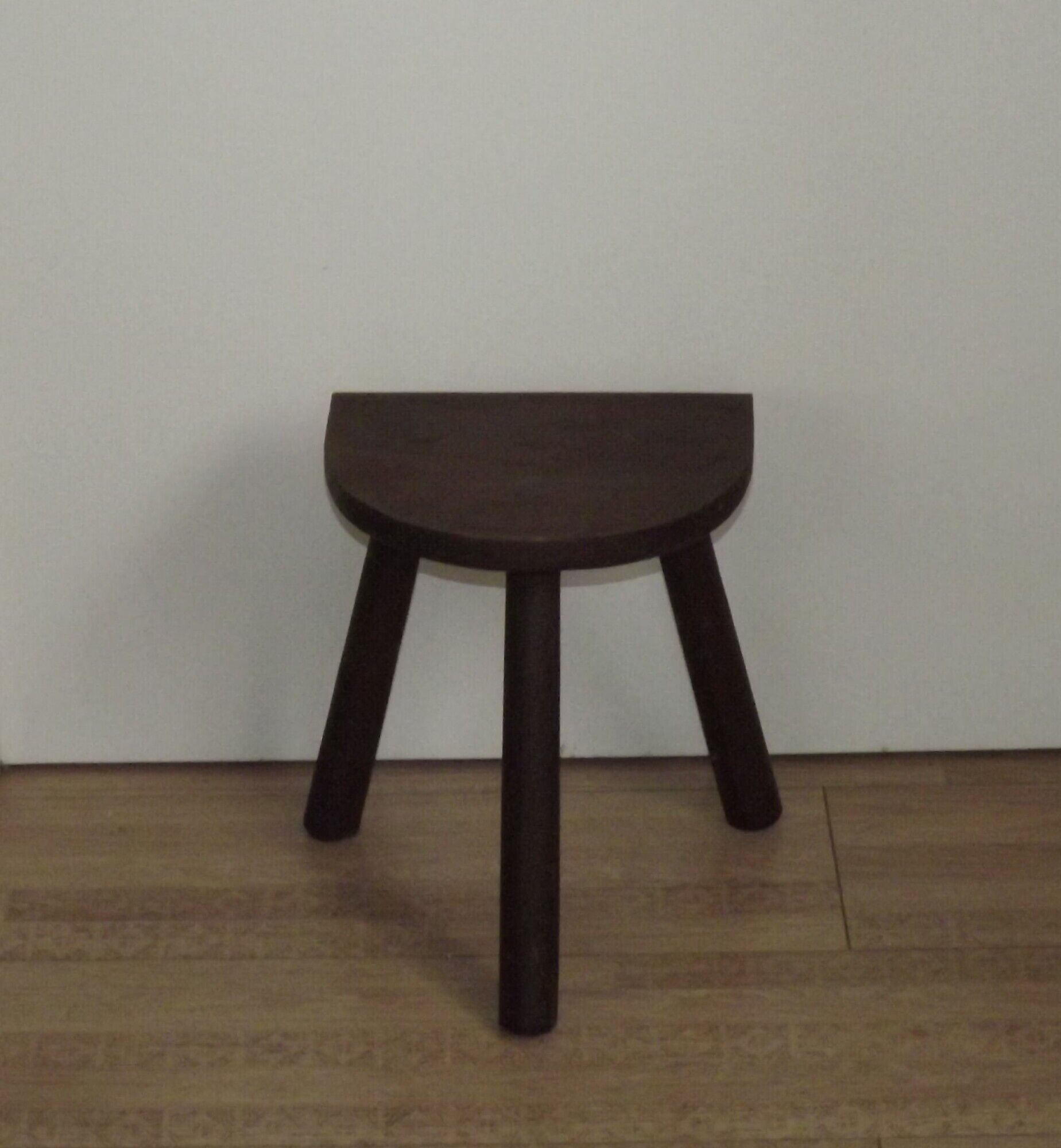 Vintage French Traditional Wooden 3 Legged Milking Stool – D-Shaped Seat