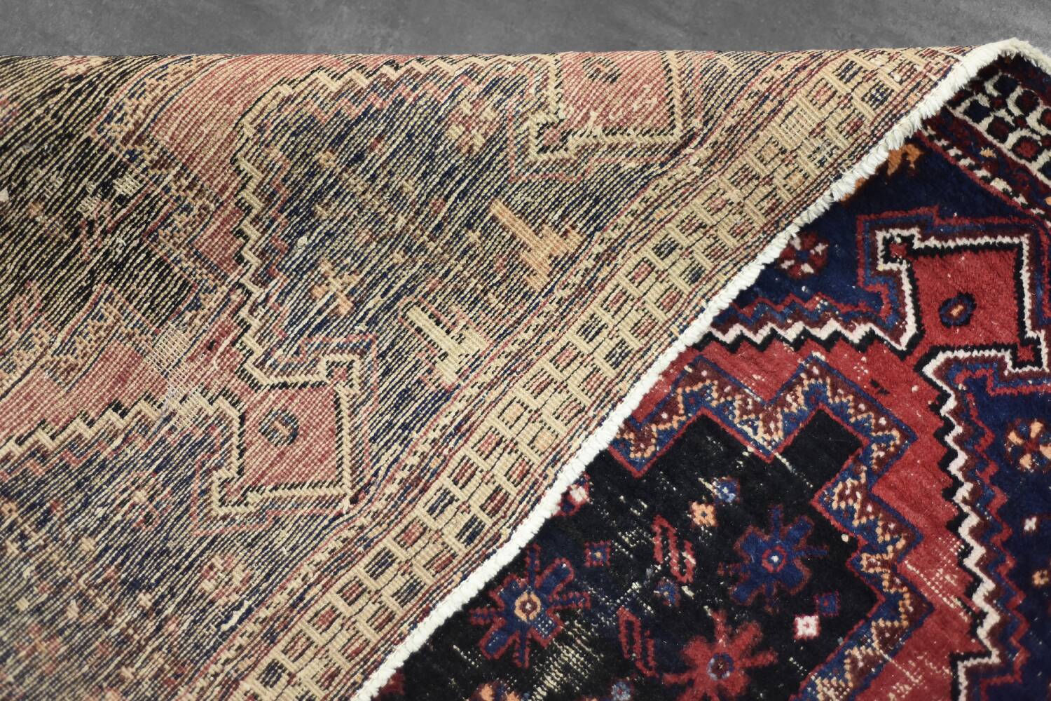 Handwoven Afshar oriental rug, Middle East, 1950s