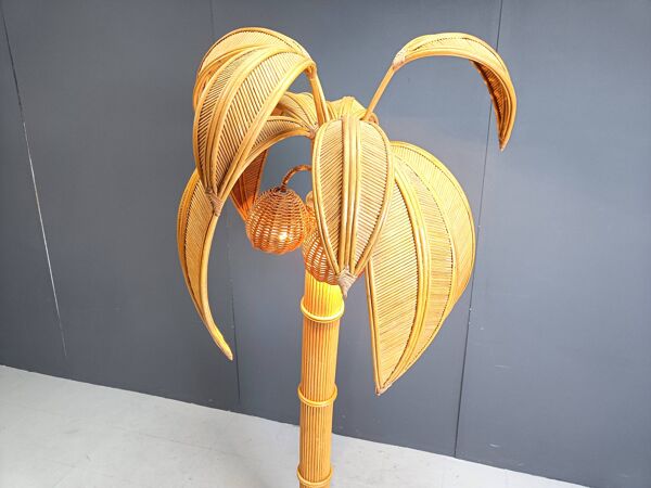 Lampadaire palmier vintage en bambou, années 1970