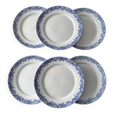 Set of 6 mimosa plates from Sarreguemines, old blue earthenware