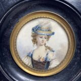 Petit cadre XIXe siècle, portrait de Madame de Montferrand, style fin XVIII