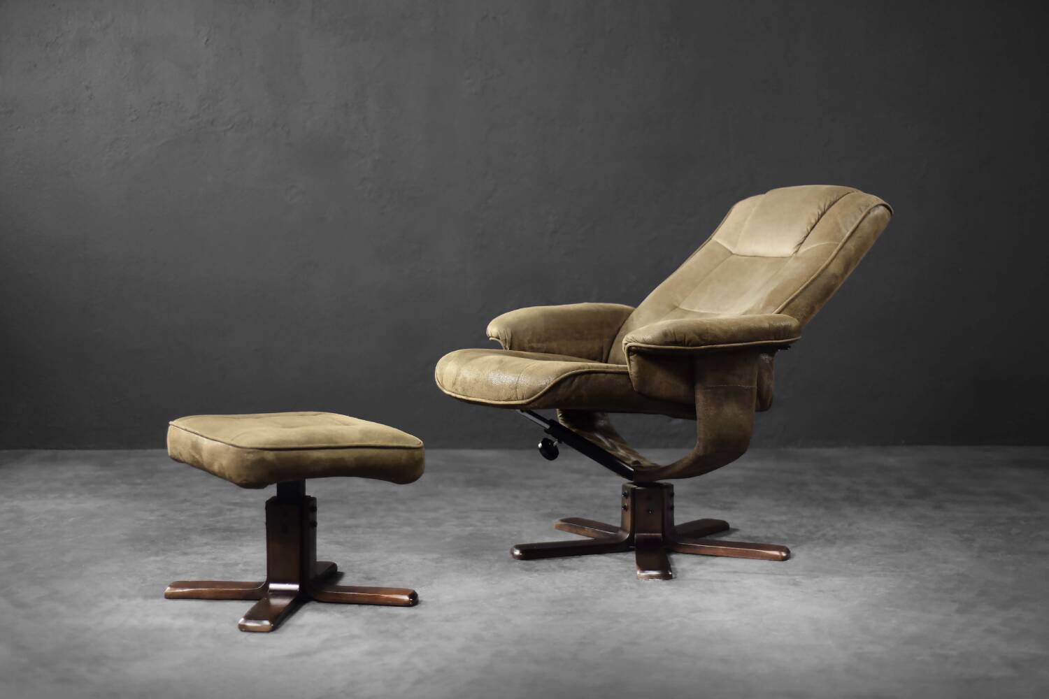 Vintage Mid-Century Danish Modern Brown Swivel Chair & Ottoman, 1960s