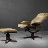 Vintage Mid-Century Danish Modern Brown Swivel Chair & Ottoman, 1960s
