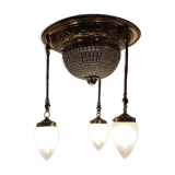 Plafonnier moderniste en laiton et verre, Tchécoslovaquie, années 1900.