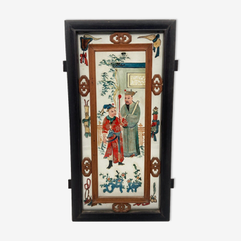 Fixed lantern plate under hand painted glass ironwood late nineteenth century