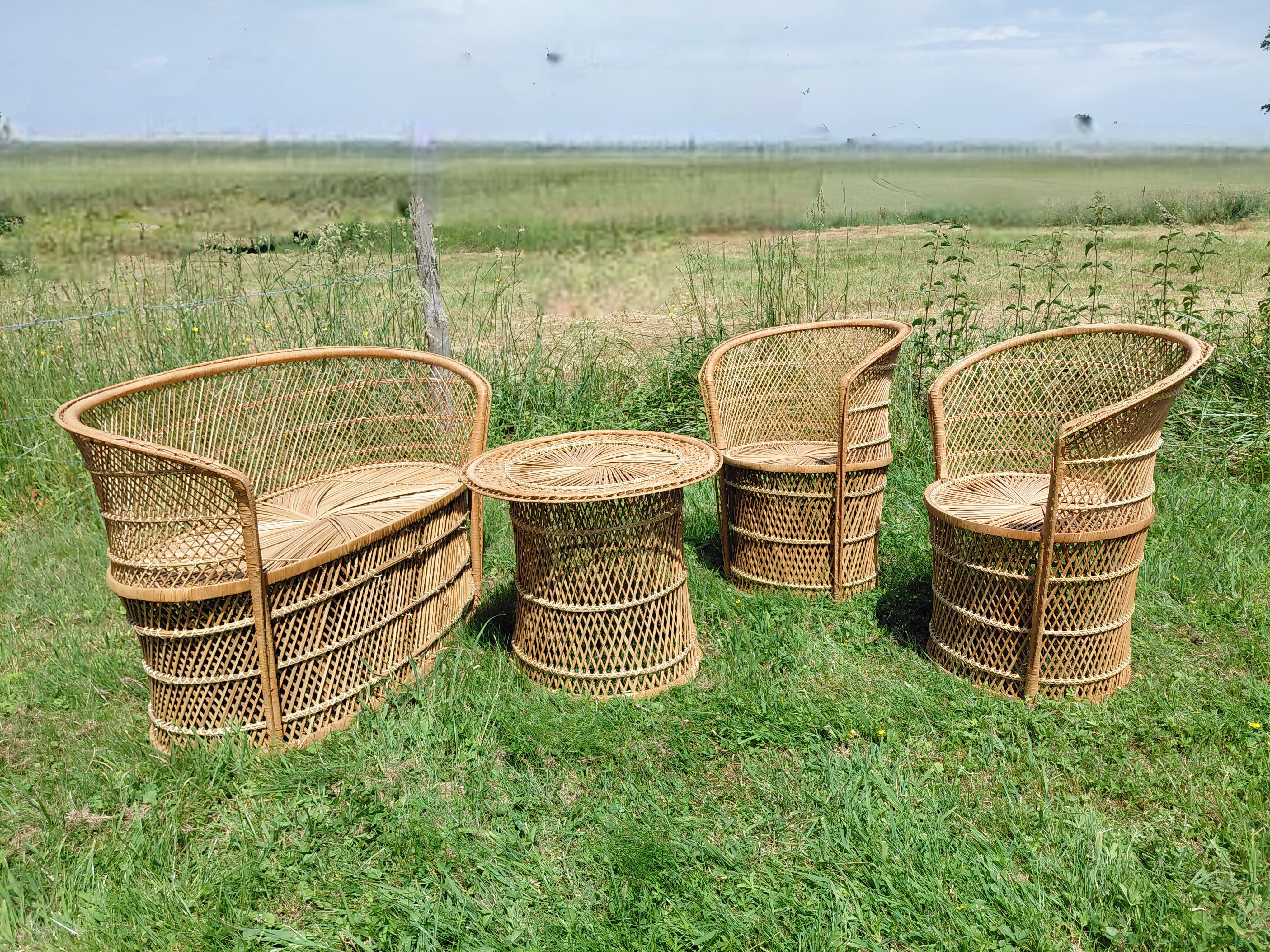 Vintage garden furniture in wicker rattan 1960 - complete 4-piece set