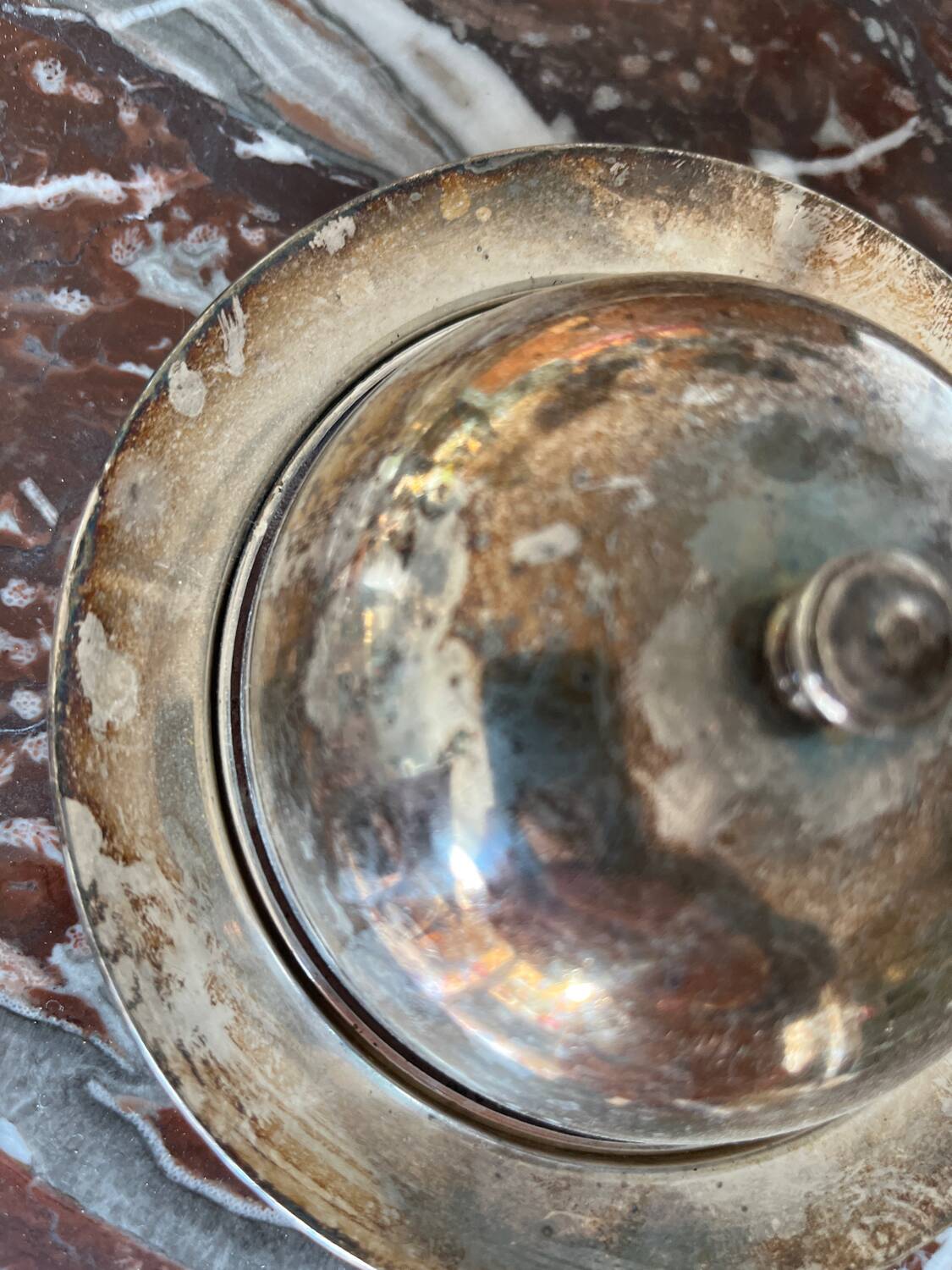 Old stamped silver metal butter dish