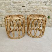Paire de tabourets en rotin, vers 1960