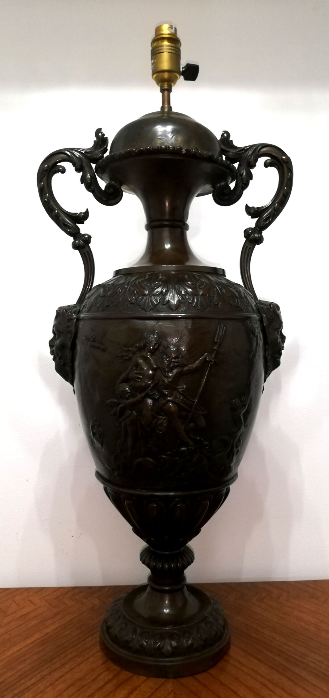 Patinated bronze lamp base medal