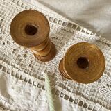 Pair of turned wooden candlesticks