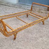 Vintage rattan daybed in basket shape - 1950s