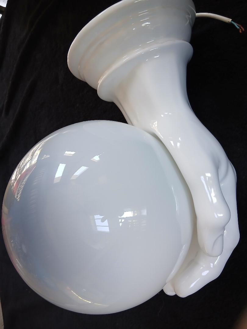 Giant hand-applied white ceramic Art Deco lamp.