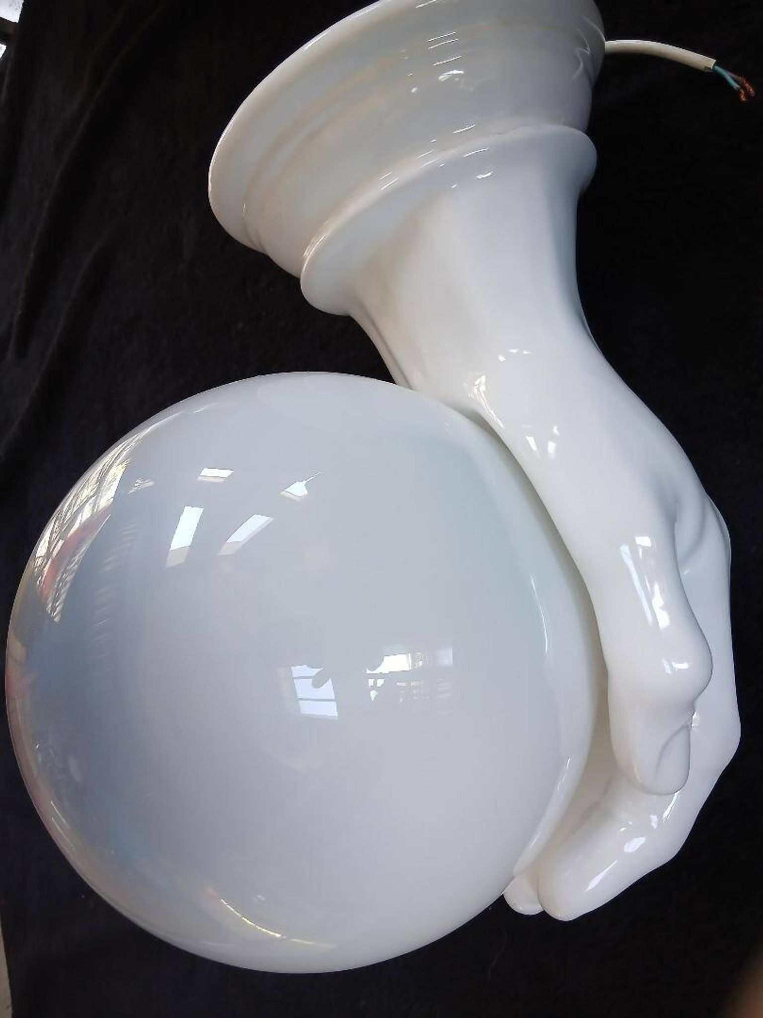 Giant hand-applied white ceramic Art Deco lamp.