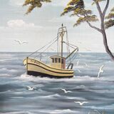 Oil on canvas "Return from fishing"