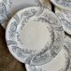 6 dessert plates Longwy in white and grey ironstone, "Saint Cloud" service.