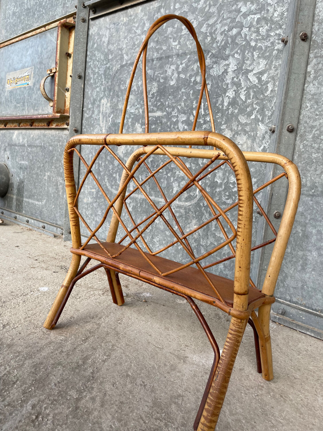 Vintage rattan magazine rack