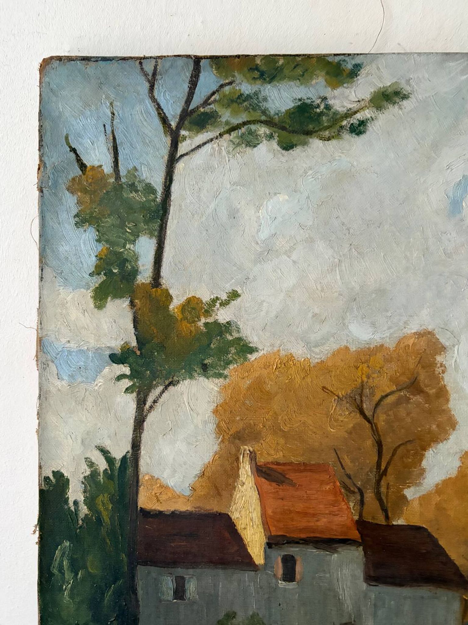 House by the river, oil on canvas signed