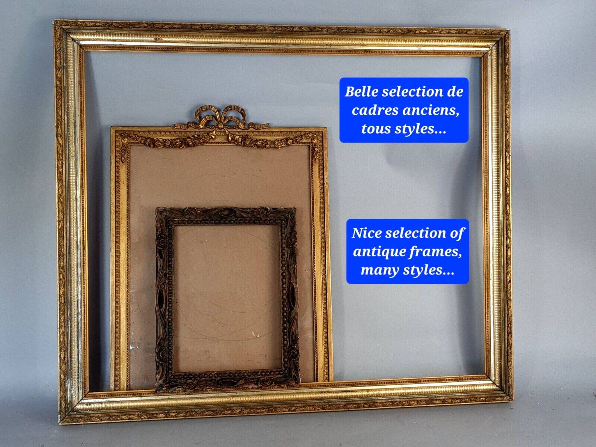 Old Florentine frame round view rebate 38 cm chiseled wood gilded stucco + glass SB656