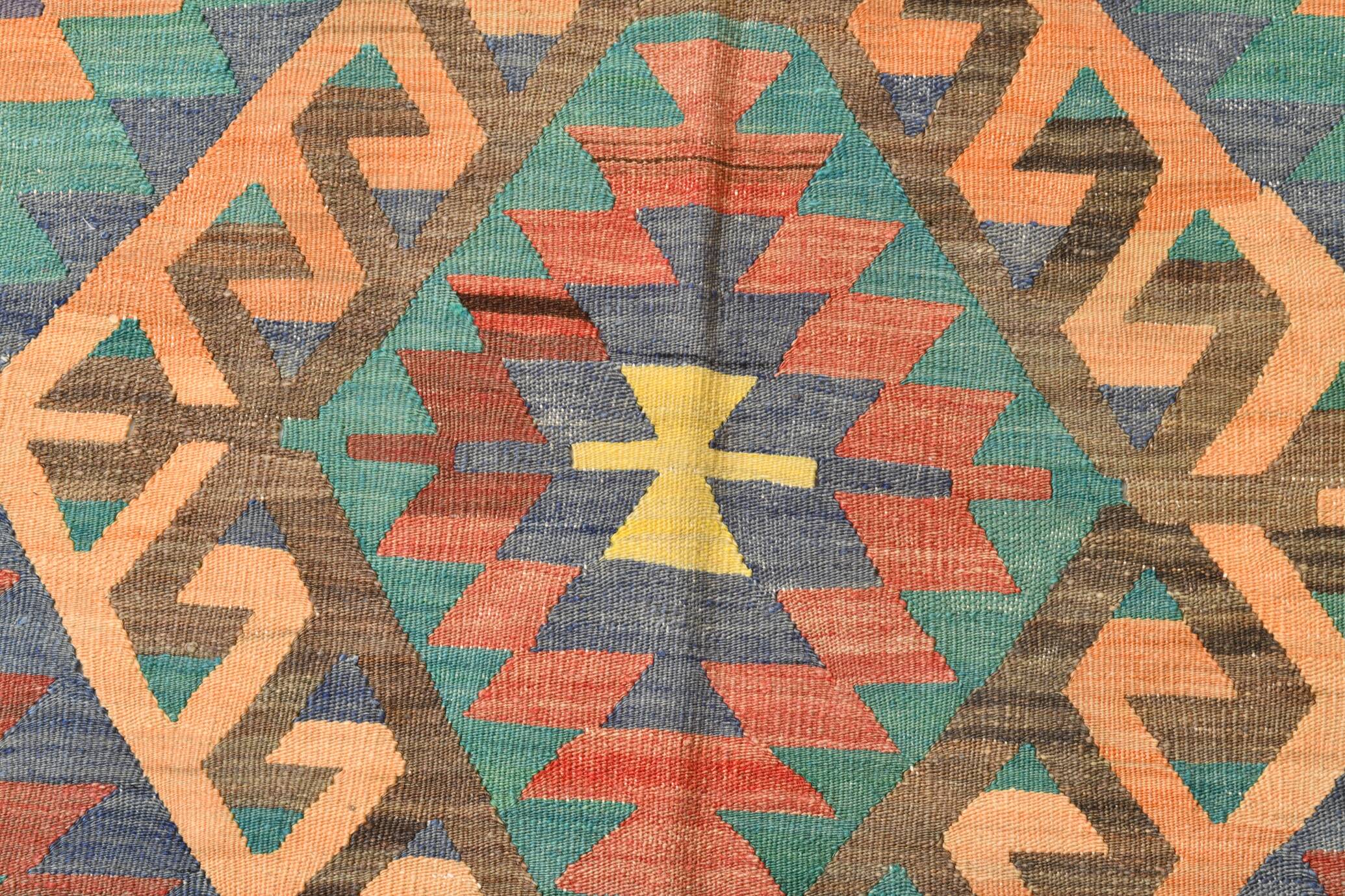 6x10 Green & Purple Vintage Kilim Rug, Modern Oushak Rug, 181x291Cm