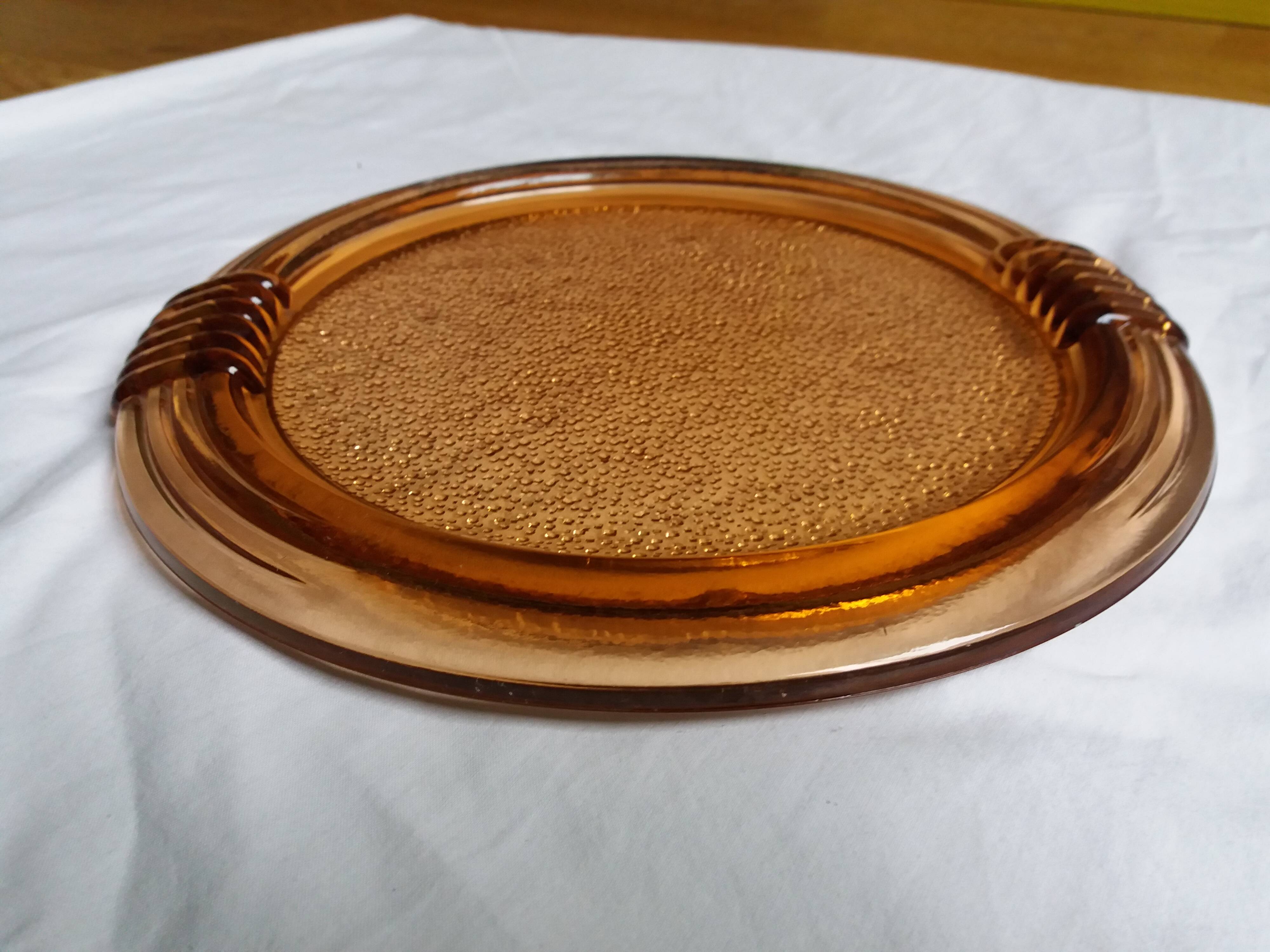 salmon-colored rosaline glass tray or dish
