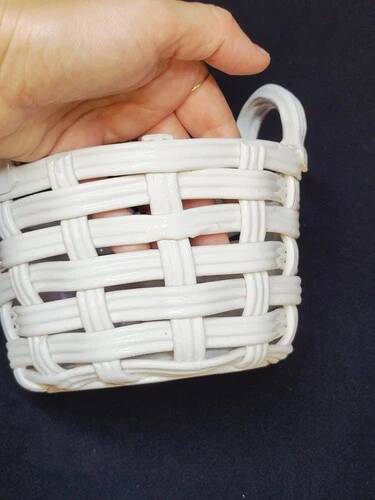 Set of Woven White Mediterranean Ceramics Basket + Bowl