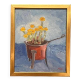 Pot de plante "Maso" huile sur panneau du milieu du siècle par inconnu, vintage et encadré 27x33cm