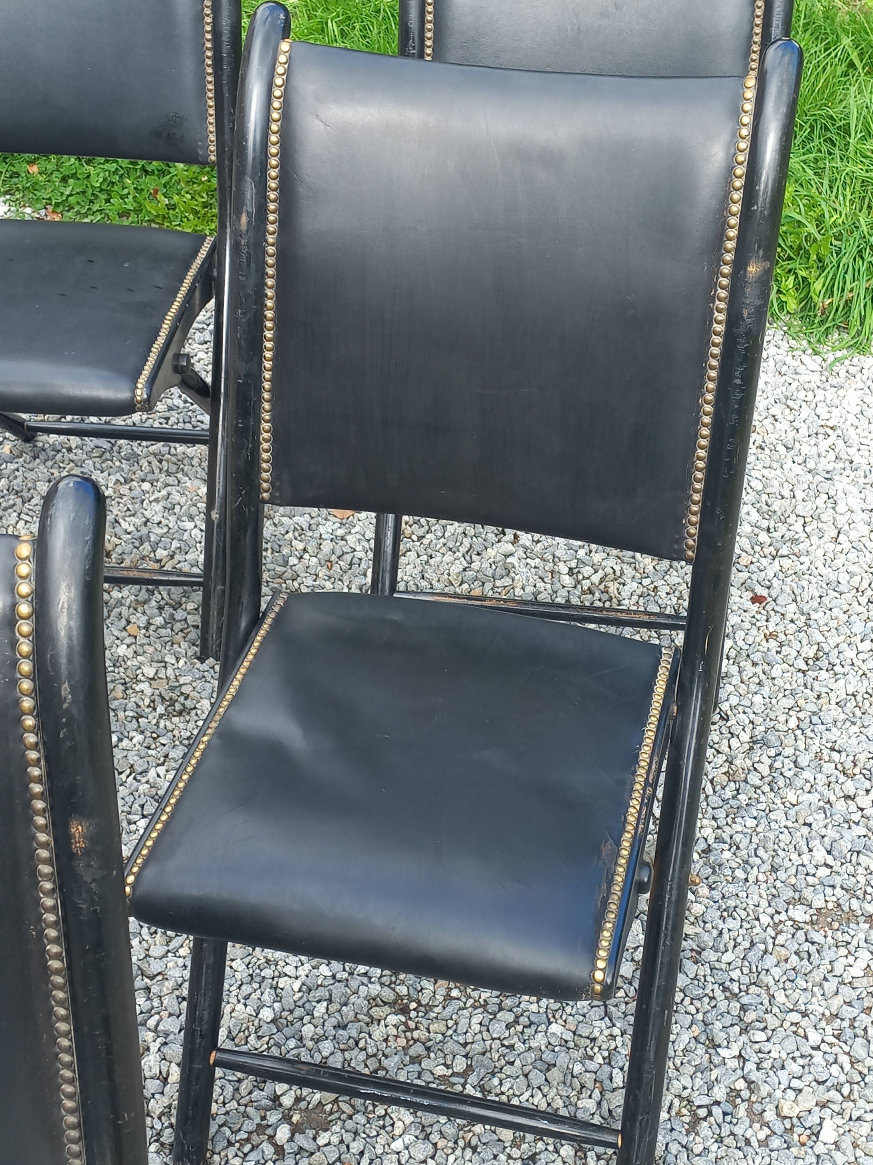 Set of 6 folding chairs, 70s design, 3 leather, 3 moleskin