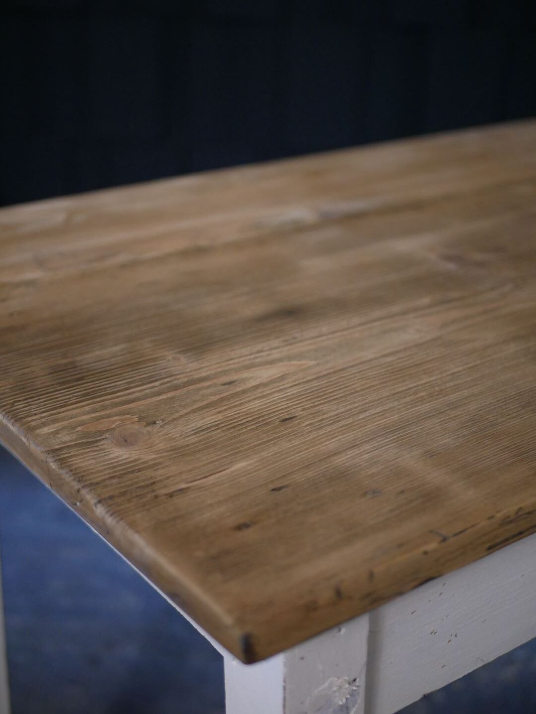 Wooden farmhouse table, white base