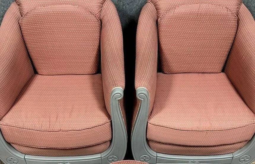 Pair of bergère armchairs + 1 Art Deco pouf in lacquered wood