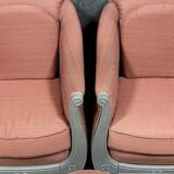 Pair of bergère armchairs + 1 Art Deco pouf in lacquered wood