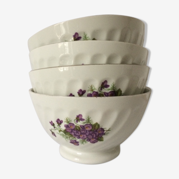 Série de 4 bols Sarreguemines motif violettes