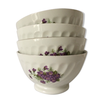 Série de 4 bols Sarreguemines motif violettes