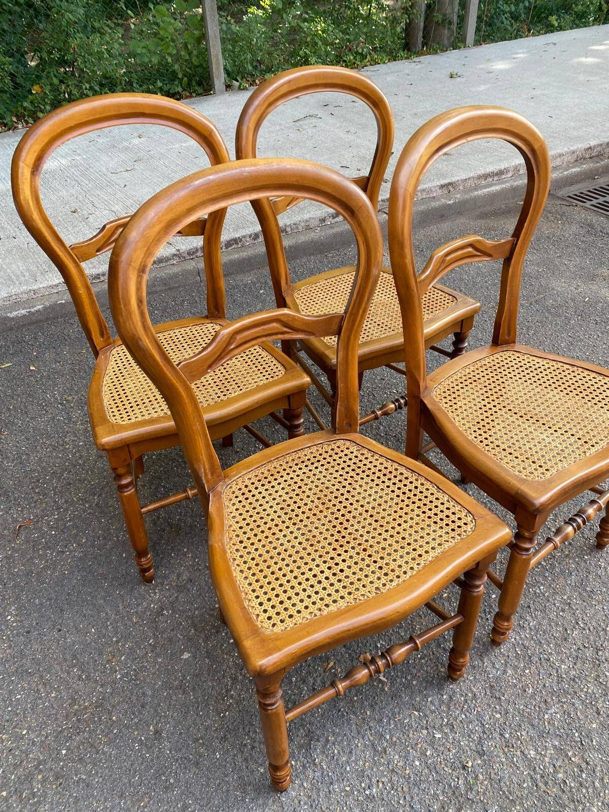 Set of 4 Louis-Philippe medallion chairs in wood with caned seats, 1970s.