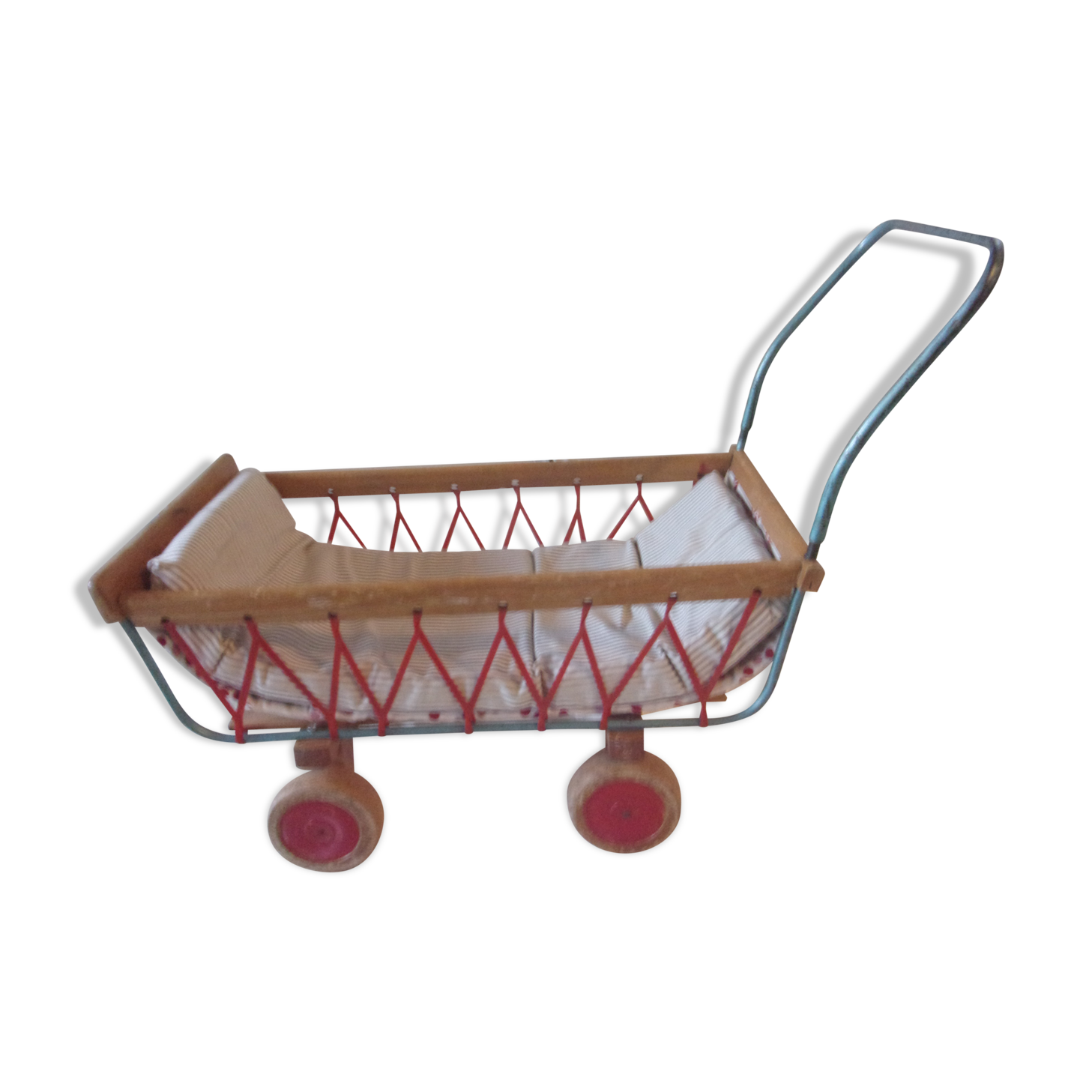 Old wooden and metal doll pram - year 60