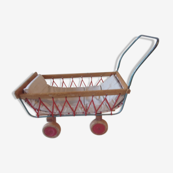 Old wooden and metal doll pram - year 60